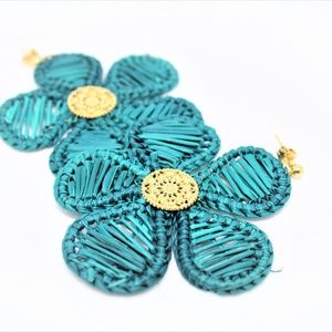 Iraca Palm Earrings Turquoise Flowers